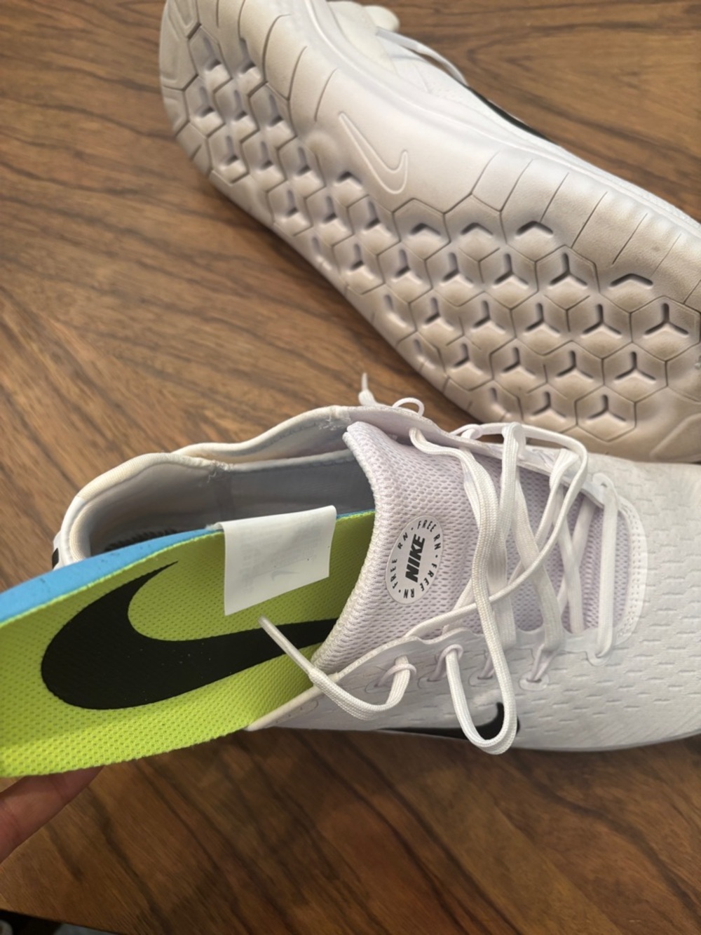 Nike Free RN 2018 White Athletic Shoes Black Swoosh and Lime Insoles - Men’s 13 - Picture 5 of 6